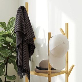 HOMCOM Κρεμάστρα, Ραφιέρα από μπαμπού, 9 γάντζοι, 3 ράφια, Φυσικό χρώμα