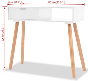 vidaXL Τραπέζι Κονσόλα Λευκό 80 x 30 x 72 εκ. από Μασίφ Ξύλο Πεύκου