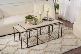 Coffee Table Set Defne - Black, Travertine Travertine Black