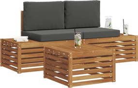 vidaXL Σειρά Καναπέ Εξωτερικού 3 Τεμάχιο Φυσικό και Ανθρακί