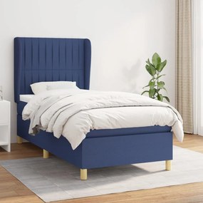 vidaXL Κρεβάτι Boxspring με Στρώμα Μπλε 90x190 εκ.Υφασμάτινο