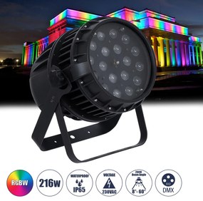 51114 GloboStar®  51114 MINOTAUR Επαγγελματική Κεφαλή PAR DMX512 216W AC 220V-240V 4in1 BEAM - WASH - SPOT - ZOOM 8° - 60° OSRAM LED Αδιάβροχη IP65 RGBW - Μαύρο - L24.8 x W28 x H37cm