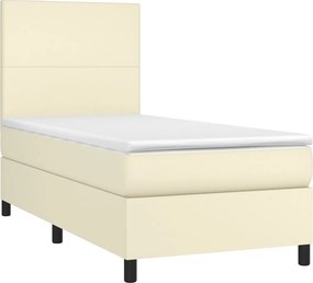vidaXL Κρεβάτι Boxspring με Στρώμα &amp; LED Κρεμ 90x200 εκ. Συνθ. Δέρμα