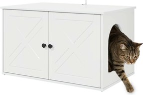vidaXL Σπίτι Γάτας Λαμπερό Λευκό 85 x 55 x 50 εκ. Επεξεργασμένο ξύλο