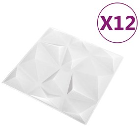 vidaXL Πάνελ Τοίχου 3D 12 τεμ. Λευκό Διαμαντιού 50 x 50 εκ. 3 μ²