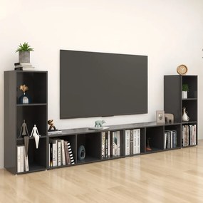 vidaXL Έπιπλα Τηλεόρασης 4 τεμ. Γκρι 107 x 35 x 37 εκ. από Μοριοσανίδα