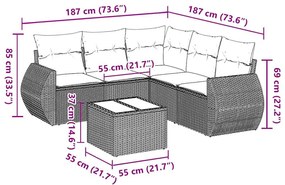 vidaXL Καναπές Κήπου 6 Τεμαχίων Μαύρο από Συνθετικό Ρατάν με Μαξιλάρια