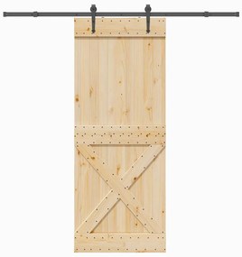 vidaXL Συρόμενη Μεσόπορτα με Μηχανισμό 90 x 210 εκ. Μασίφ Ξύλο Πεύκου