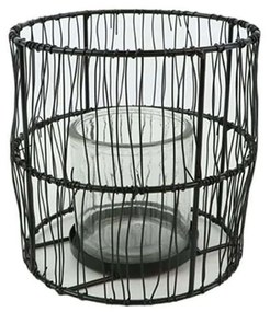 Κηροπήγιο Μεταλλικό Συρμάτινο 012.862134044 14x14cm Black Metal, Glass