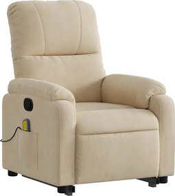 vidaXL Πολυθρόνα Μασάζ Ανακλινόμενη με Ανύψωση Κρεμ Ύφασμα Μικροϊνών
