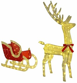 vidaXL Έλκηθρο με Ελάφια Θερμό λευκό 70 x 26 x 128,5 εκ ύφασμα