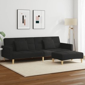 vidaXL Καναπές Κρεβάτι Διθέσιος με Υποπόδιο Μαύρο Υφασμάτινος