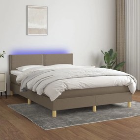 vidaXL Κρεβάτι Boxspring με Στρώμα & LED Taupe 140x190 εκ. Υφασμάτινο