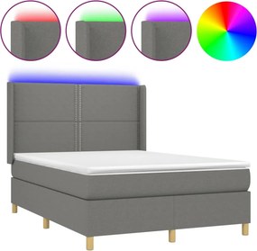 vidaXL Κρεβάτι Boxspring με Στρώμα &amp; LED Σκ.Γκρι 140x200 εκ Υφασμάτινο