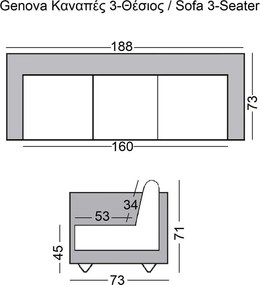 Καναπές 3-θέσιος GENOVA Inox/Pu Άσπρο