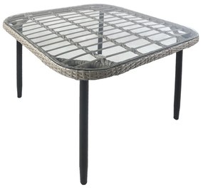 Τραπέζι Κήπου ArteLibre ANTIUS Γκρι/Μαύρο Μέταλλο/Rattan/Γυαλί 80x80x73cm