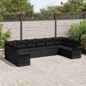 vidaXL Σετ Καναπέ Κήπου με μαξιλάρι 10 pcs Μαύρο Πολυ ράταν