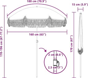 vidaXL Παράσολα Παραλίας Γκρι και Λευκό 160 x 160 x 196 εκ