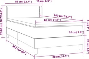 vidaXL Κρεβάτι Boxspring με Στρώμα Ανοιχτό Γκρι 80x200 εκ. Υφασμάτινο