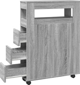 vidaXL Ντουλάπι Μπάνιου Στενό με Ροδάκια Γκρι Επεξεργασμένο Ξύλο