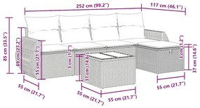 Σαλόνι Κήπου Σετ 6 Τεμαχίων Γκρι Συνθετικό Ρατάν με Μαξιλάρια - Γκρι