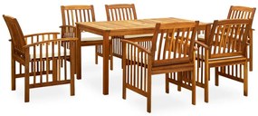 vidaXL Σετ Τραπεζαρίας Κήπου 7 τεμ. Μασίφ Ξύλο Ακακίας με Μαξιλάρια