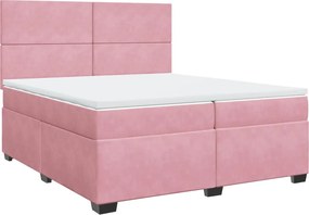 vidaXL Κρεβάτι Boxspring με Στρώμα Ροζ 200x200 εκ. Βελούδινο