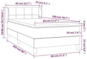 Κρεβάτι Boxspring με Στρώμα Σκούρο Γκρι 80x200 εκ. Υφασμάτινο - Γκρι