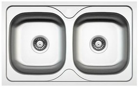 Fortinox Valley 50 25200 Ανοξείδωτος Λείος Ένθετος Νεροχύτης Με 2 Γούρνες 80x50 cm