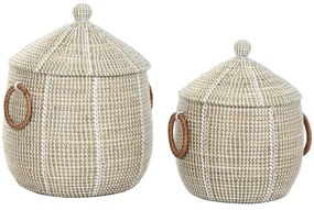 Σετ Καλαθιών Home ESPRIT Λευκό Φυσικό Θαλασσινό γρασίδι (2 Τεμάχια)