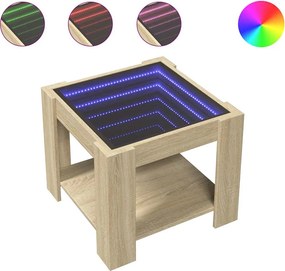 vidaXL Τραπεζάκι Σαλονιού με LED Δρυς 53x53x45 εκ. Επεξεργασμένο Ξύλο