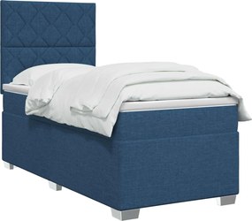 vidaXL Κρεβάτι box spring με στρώμα Μπλε 90 x 200 cm Ύφασμα