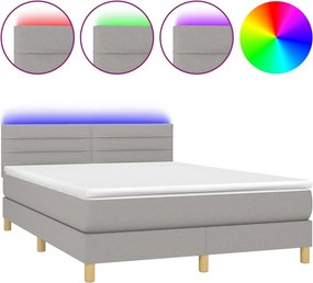 vidaXL Κρεβάτι Boxspring με Στρώμα &amp; LED Αν.Γκρι 140x200 εκ Υφασμάτινο