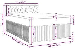 Κρεβάτι Boxspring με Στρώμα Σκούρο Γκρι 140x200 εκ. Βελούδινο - Γκρι