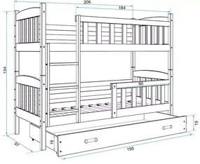 Κουκέτα  Dorian με 3o Κρεβάτι από μασίφ ξύλο White + Blue  90×200cm (Δώρο τα 3 Στρώματα)