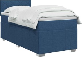 vidaXL Κρεβάτι box spring με στρώμα Μπλε 90 x 200 cm Ύφασμα