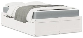 Κρεβάτι με Στρώμα Λευκό 140x190 εκ Μασίφ Ξύλο Πεύκου