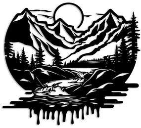 Διακοσμητικό Τοίχου Mountain River 891TNL3752 54x51cm Black Wallity Μέταλλο