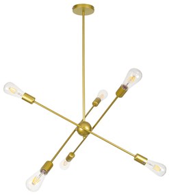 00786 GloboStar®  ZANE 00786 Μοντέρνο Φωτιστικό Οροφής Πλέγμα Πολύφωτο 6 x E27 IP20 Χρυσό Μέταλλο - Μ70 x Π70 x Υ100cm