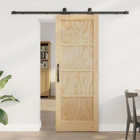 vidaXL Συρόμενη Πόρτα με Σετ Εξαρτημάτων 73.5x198.5 εκ Συμπαγές Ξύλο Πεύκου
