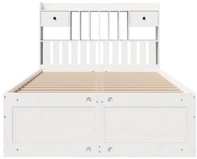 vidaXL Κρεβάτι Βιβλιοθήκη Χωρίς Στρώμα Λευκό 135x190 εκ Μασίφ Πεύκο