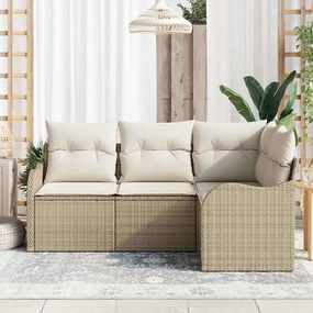 vidaXL Σετ Καναπέ Κήπου με μαξιλάρι 4 pcs Μπεζ Πολυ ράταν
