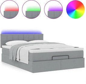 vidaXL Οθωμανικό κρεβάτι με στρώμα &amp; LEDs Ανοιχτό γκρι ύφασμα