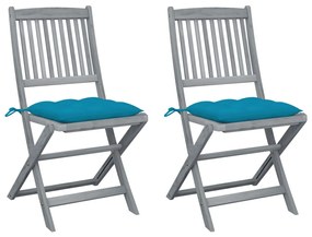 3064555 vidaXL Καρέκλες Εξωτ. Χώρου Πτυσσόμενες 2 τεμ Ξύλο Ακακίας &amp; Μαξιλάρια Μπλε, 1 Τεμάχιο