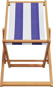 vidaXL Καρέκλες Παραλίας Πτυσσόμενες 2τεμ Μπλε/Λευκό Ύφασμα/Μασίφ Ξύλο