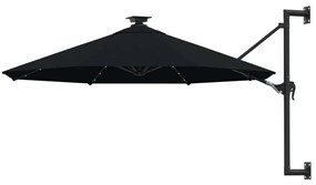Ομπρέλα Τοίχου με LED Μαύρη 300 εκ. με Μεταλλικό Ιστό - Μαύρο