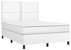 Κρεβάτι Boxspring με Στρώμα Λευκό 140x200εκ.από Συνθετικό Δέρμα - Λευκό