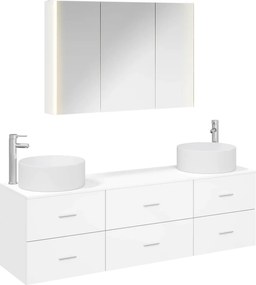 vidaXL Σετ Επίπλων Μπάνιου 4 pcs Λευκό Επεξεργασμένο Ξύλο και Γυαλί