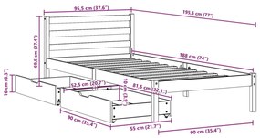 Σκελετός Κρεβ. Χωρίς Στρώμα Καφέ Κεριού 90x190 εκ Μασίφ Πεύκο - Καφέ