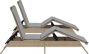 vidaXL Ξαπλώστρες 2 τεμ. Μπεζ από Συνθετικό Ρατάν με Μαξιλάρια